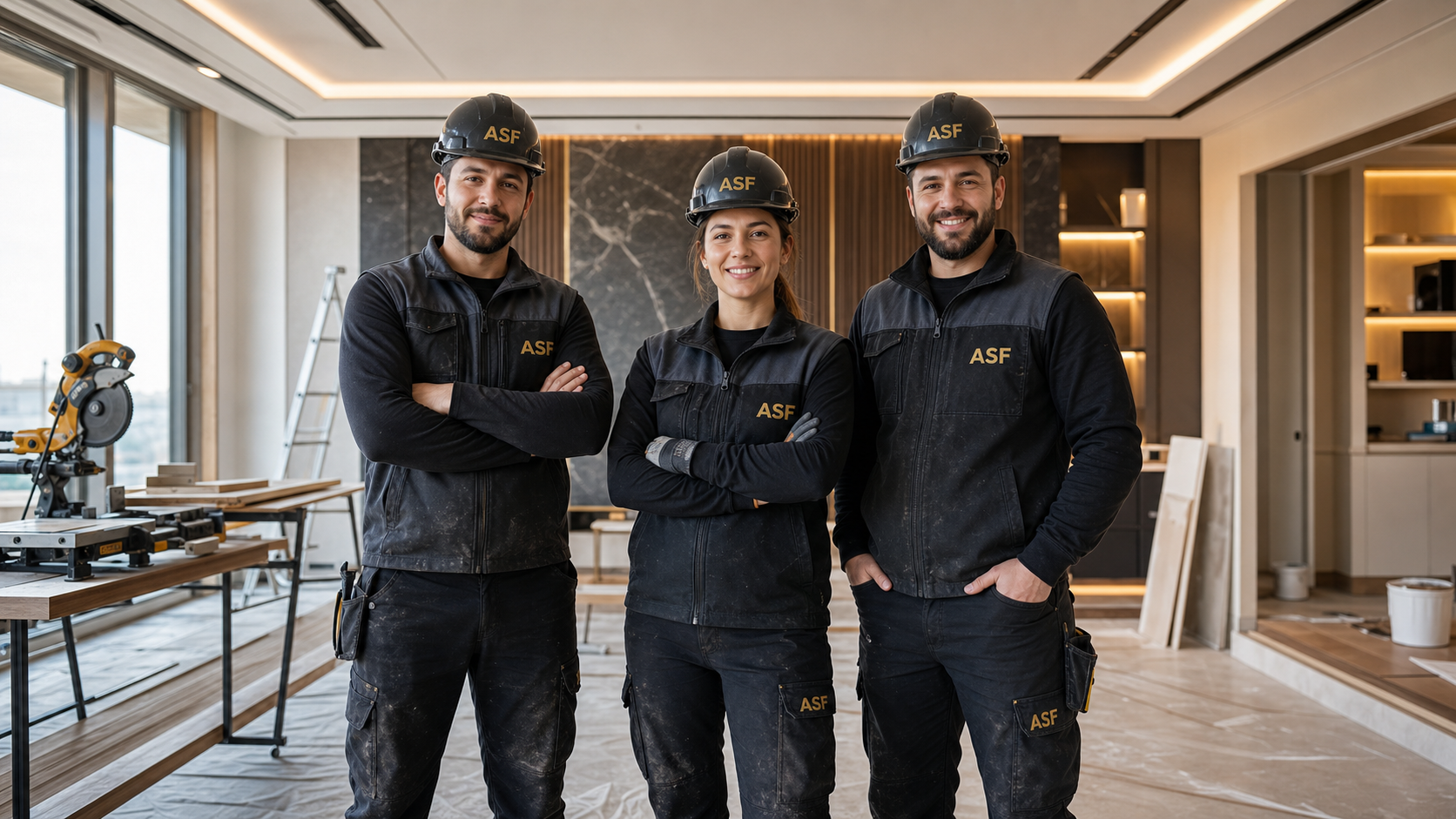 ASF Construction logolu çalışma ekibi